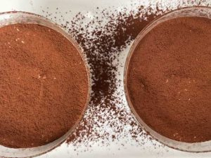 Tiramisù vegano visto dall'alto con cacao amaro