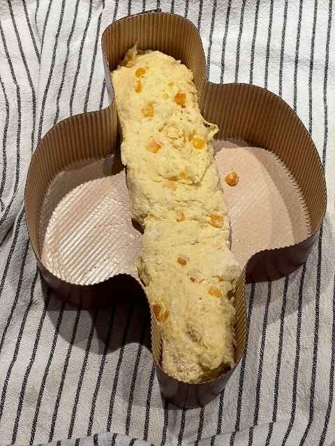 impasto della colomba senza glutine nello stampo di carta