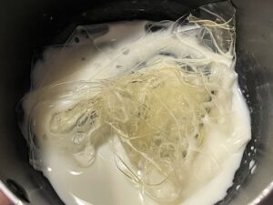 Gelatina in fogli ammollata e strizzata aggiunta alla crema della cheesecake con ricotta