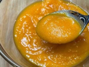 Purea di zucca cotta dalla consistenza cremosa in una ciotola